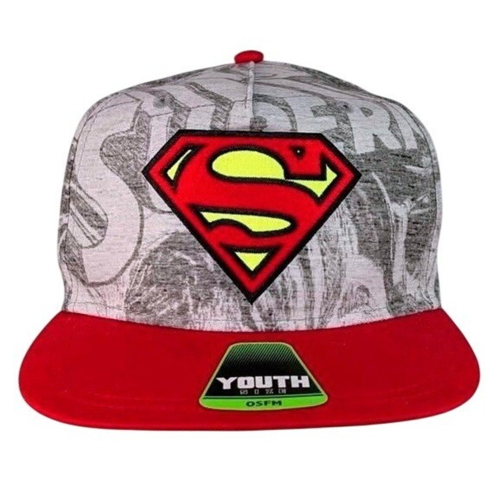DC‎ Comics Superman ~ Youth Snapback Hat ~ Gray Sublimated Sketch Crown/Red Bill